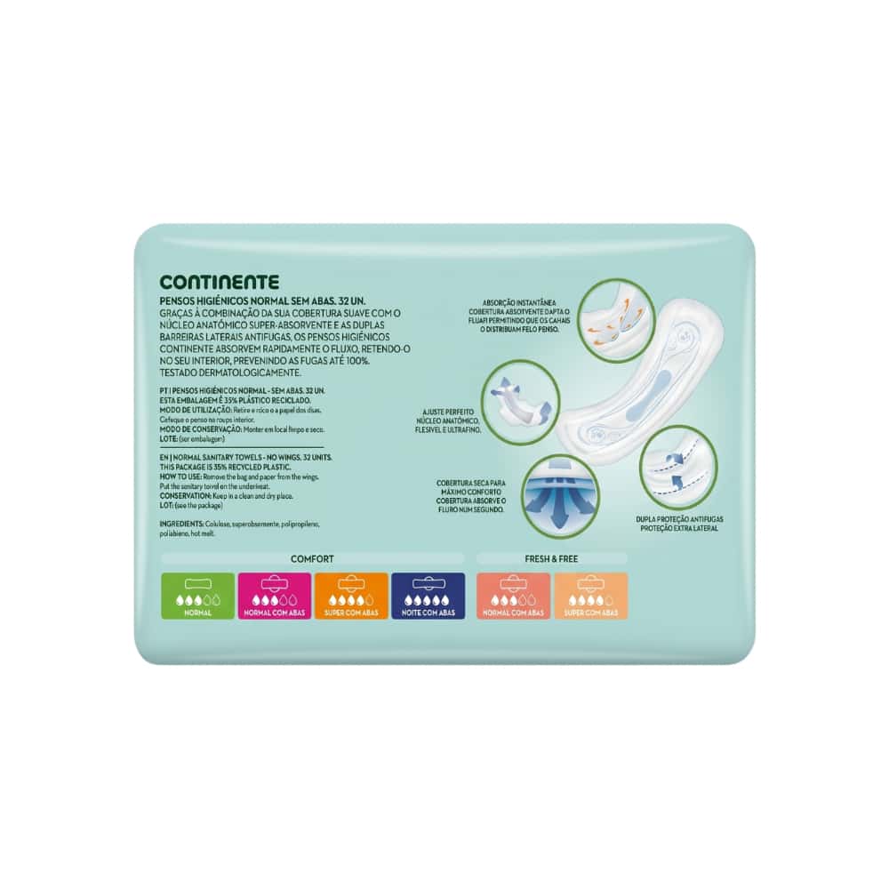 Compresas sanitarias Comfort Normal sin alas Continente (32 U) - Miniatura 2