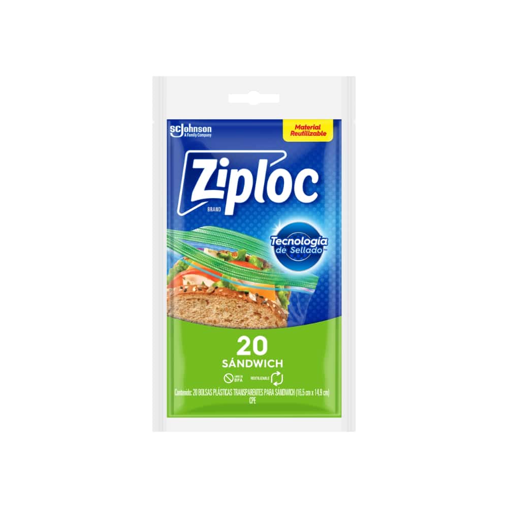 Bolsas reutilizables de plástico transparente para sándwiches Ziploc (20 U) - Miniatura 1