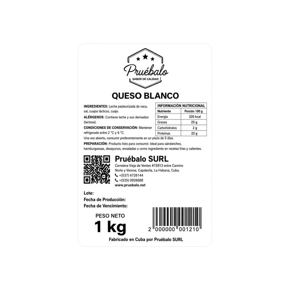 Queso blanco Pruébalo (1 kg / 2.2 lb) - Miniatura 2