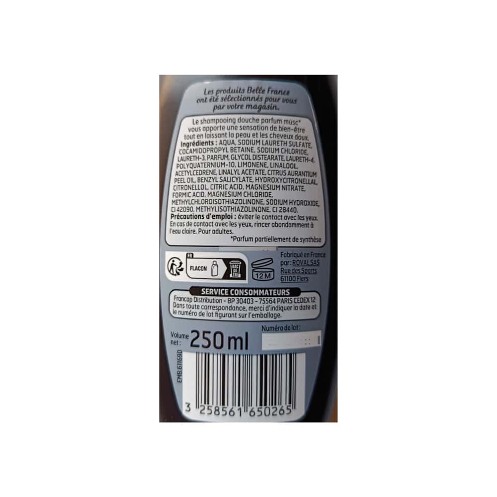 Champú gel de ducha con fragancia a almizcle Belle France (250 ml) - Miniatura 3