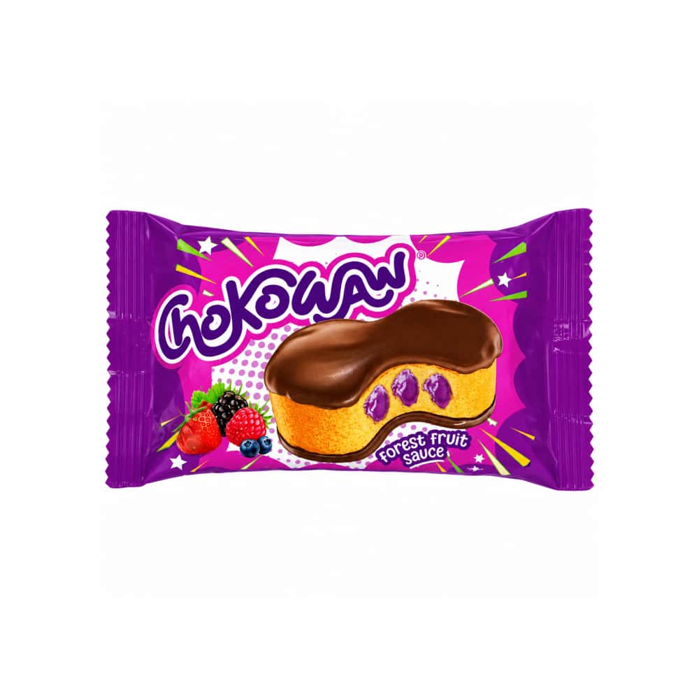 Pastel con crema sabor a frutos del bosque bañado en chocolate Chokowaw (30 g / 1.05 oz) - Miniatura 1