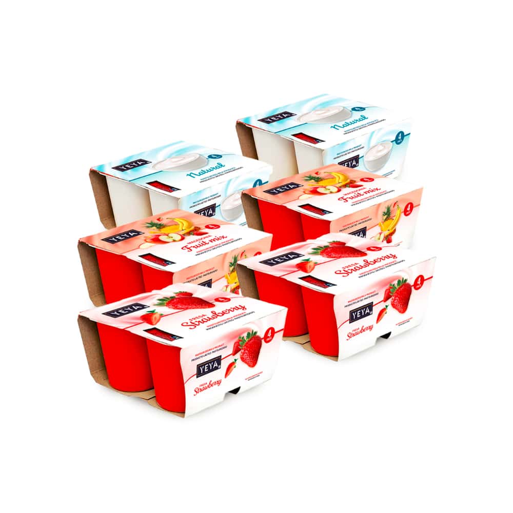 Yogurt pasteurizado sabor fresa + Yogurt pasteurizado sabor macedonia + Yogurt pasteurizado natural - Miniatura 1