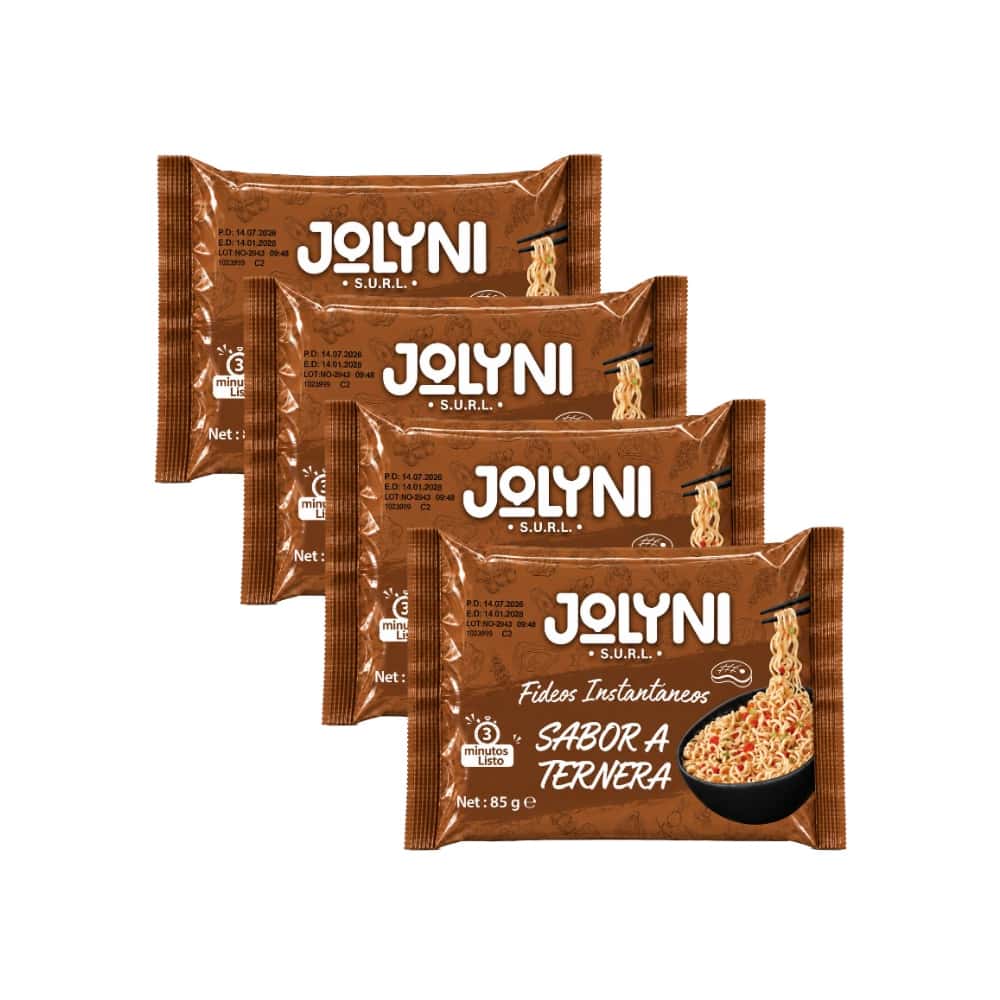 Sopa de fideos instantáneos sabor ternera Jolyni (4 x 85 g / 3 oz) - Miniatura 1