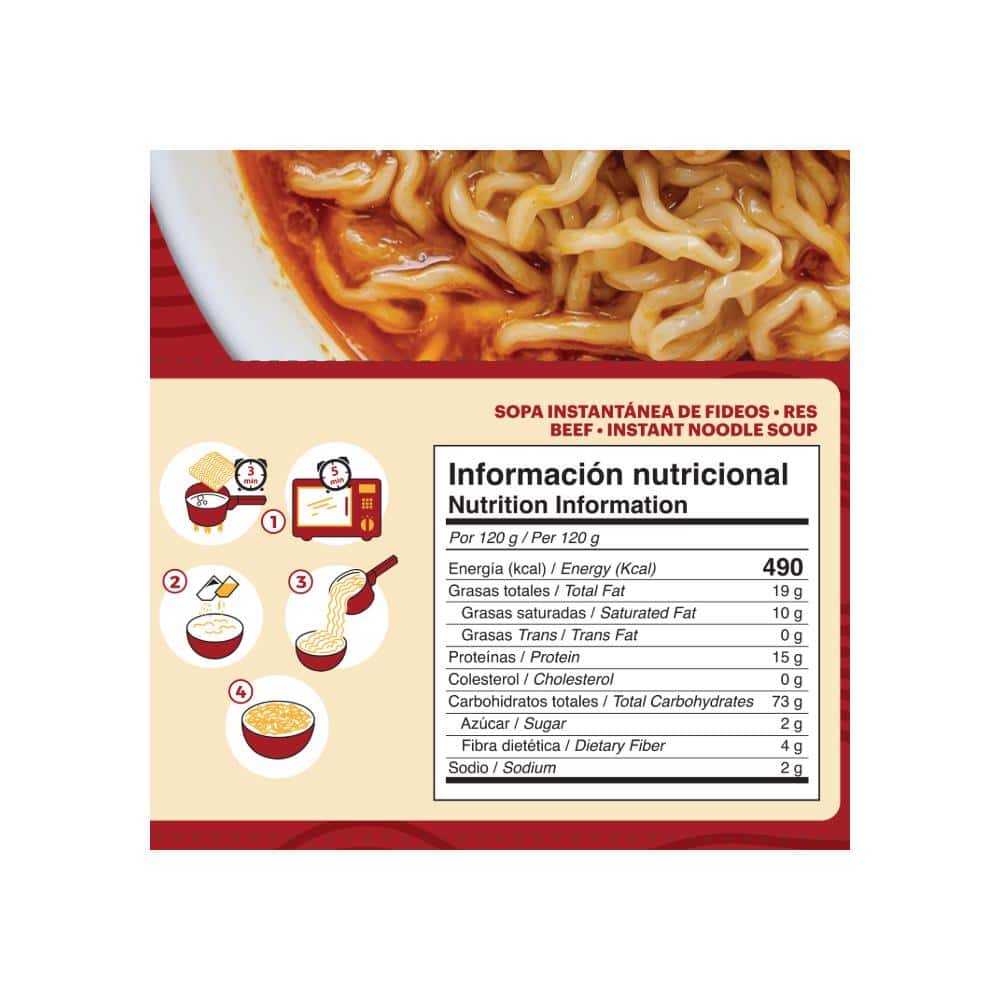 Sopa instantánea de fideos con sabor a res YEYA (75 g / 2.6 oz) - Miniatura 3
