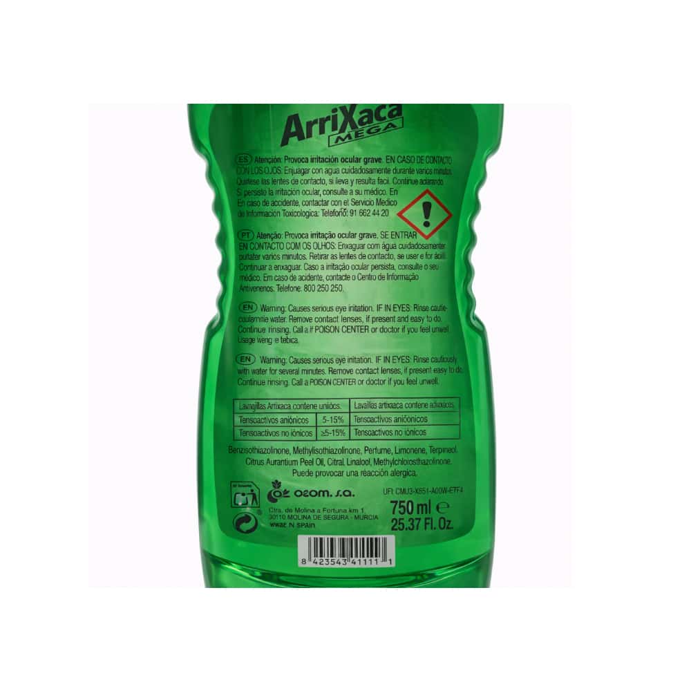 Lavavajillas concentrado verde Arrixaca (750 ml / 25.37 floz) - Miniatura 2