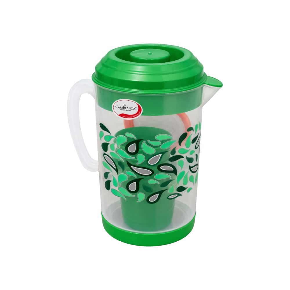 Juego verde de jarra plástica con tapa, vasos y colador CasaBlaca - Miniatura 2