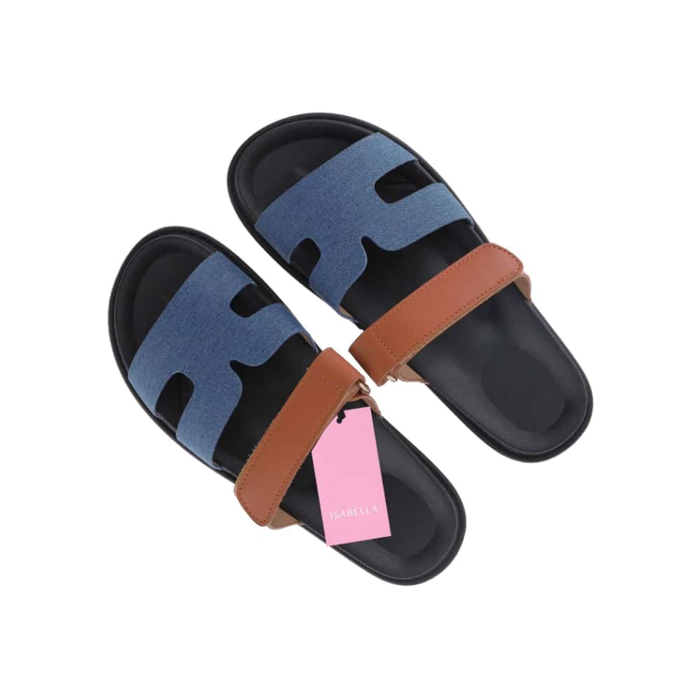 Sandalias planas Blue Jeans y marrón con tira ajustable para mujer Isabella (Talla 39) - Miniatura 2