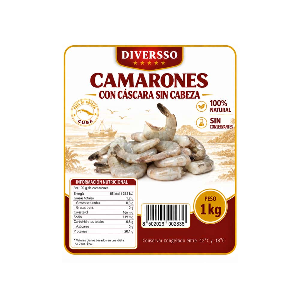 Camarones con cáscara sin cabeza Diversso (1 kg / 2.2 lb) - Miniatura 4