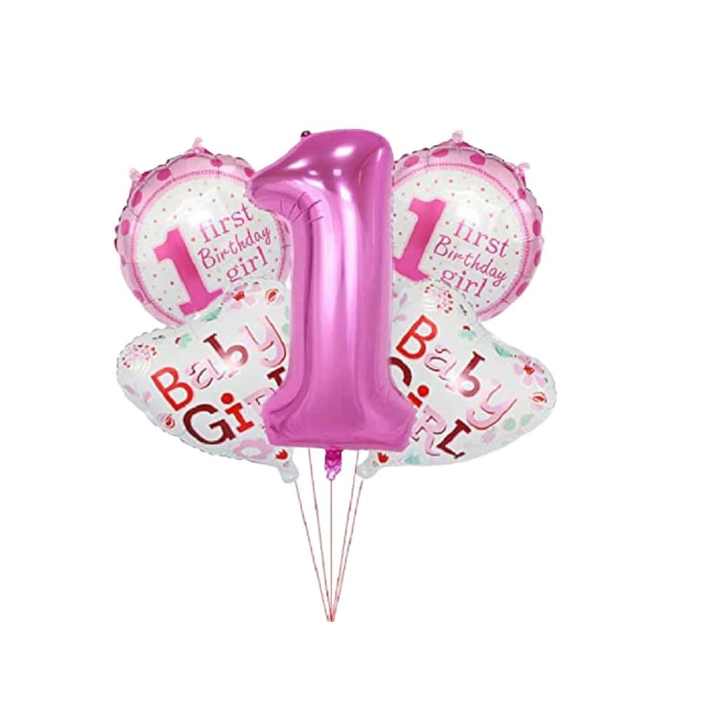 Set de globos de niña para el primer cumpleaños (5 U) - Miniatura 3