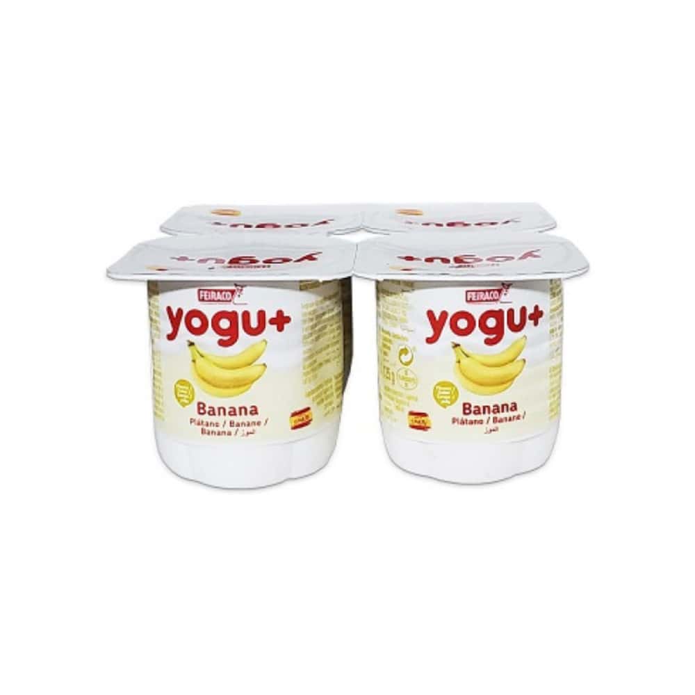 Yogur pasteurizado sabor plátano Yogu+ Feiraco (4 x 125 g / 4.41 oz) - Miniatura 1
