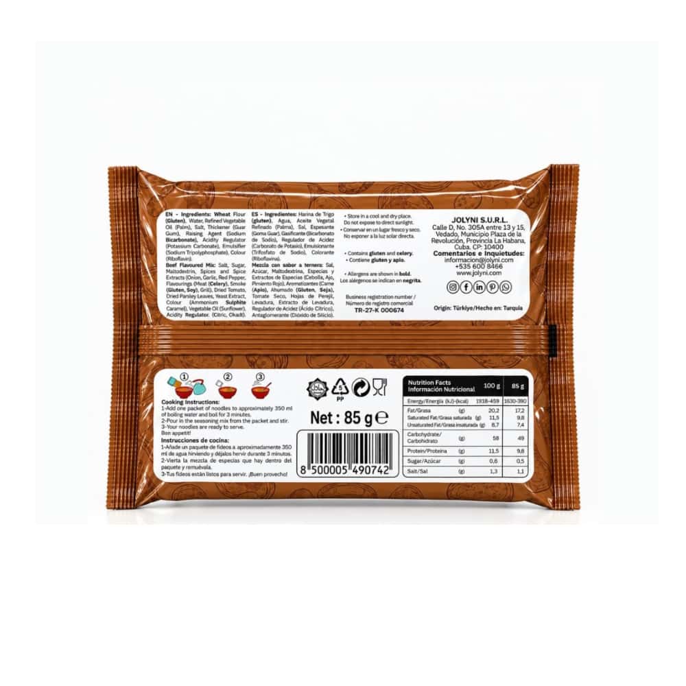 Sopa de fideos instantáneos sabor ternera Jolyni (4 x 85 g / 3 oz) - Miniatura 2