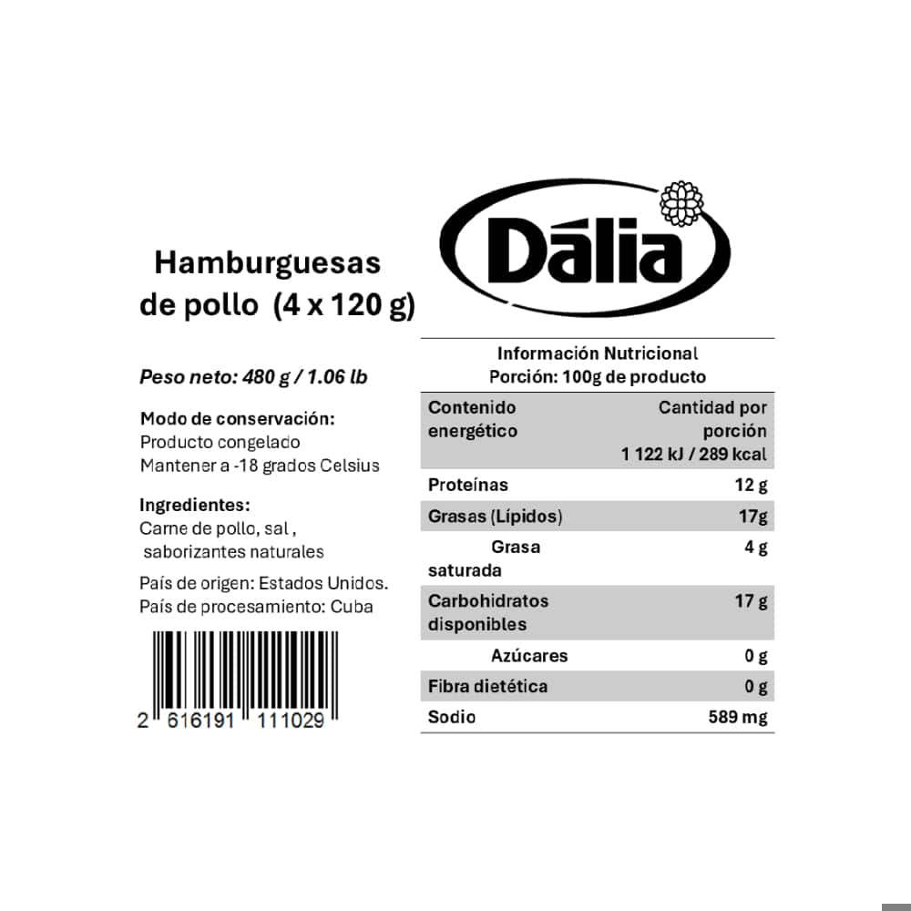 Hamburguesas de pollo Dalia (4 x 120 g / 1.06 lb) - Miniatura 4