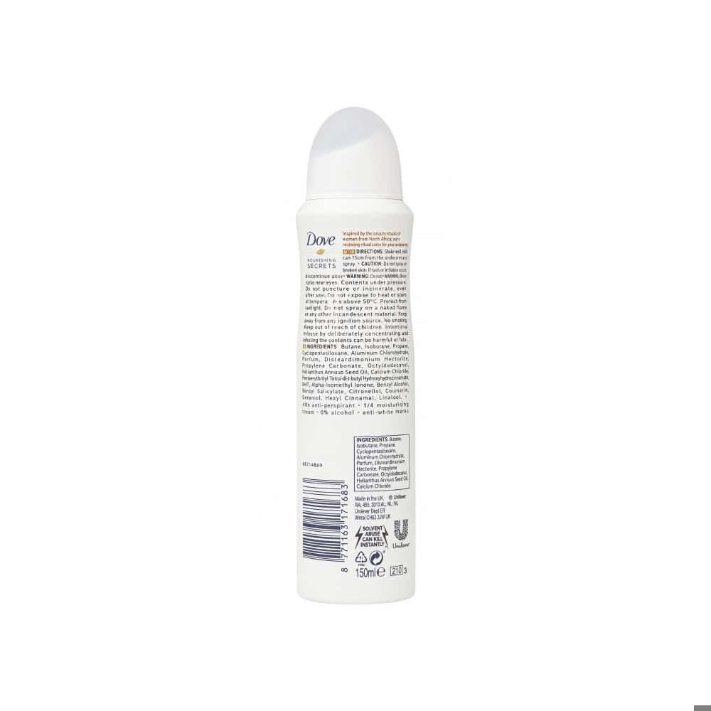 Desodorante antitranspirante en spray para mujer con aroma de coco y jazmín Nourishing Secrets Dove (150 ml) - Miniatura 2
