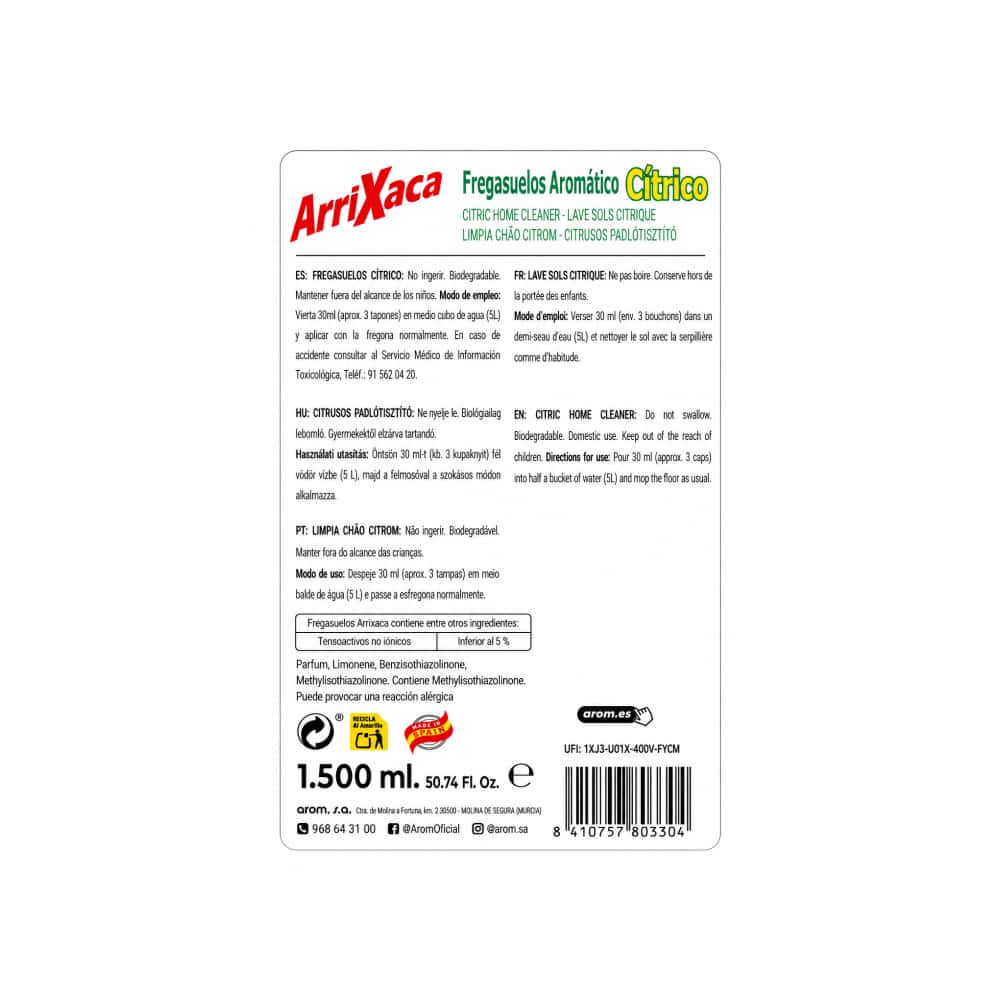 Friegasuelos aromático cítrico Arrixaca (1.5 L) - Miniatura 3