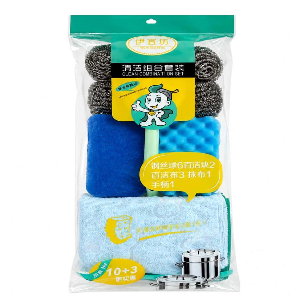 Kit de limpieza con esponjas, lana de acero y paño de microfibra Yi Xiang - Miniatura 1