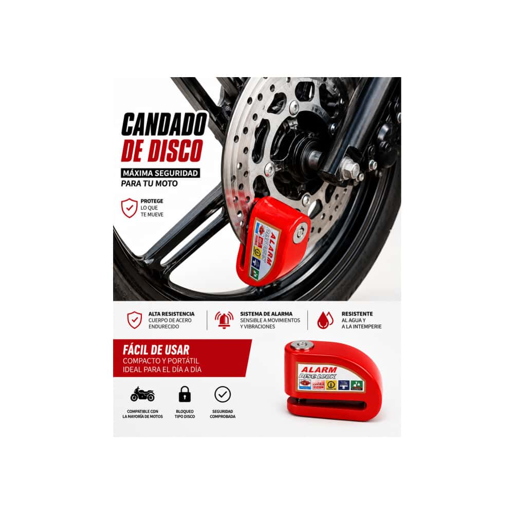 Candado de disco para motocicleta con alarma antirrobo de 110 dB Racing Moto R8201 - Miniatura 5