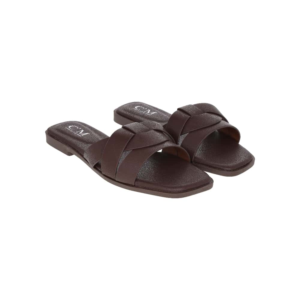 Sandalias planas marrones de correas cruzadas y nudo para mujer CM PARIS (Talla 38) - Miniatura 1
