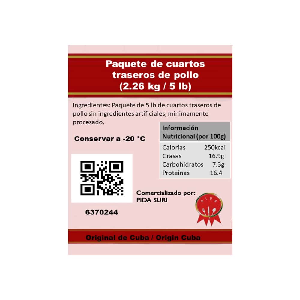 Paquete de cuartos traseros de pollo Pida (2.26 kg / 5 lb) - Miniatura 3