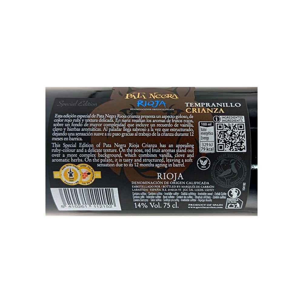 Vino tinto Tempranillo Crianza Rioja Pata Negra (750 ml) - Miniatura 3