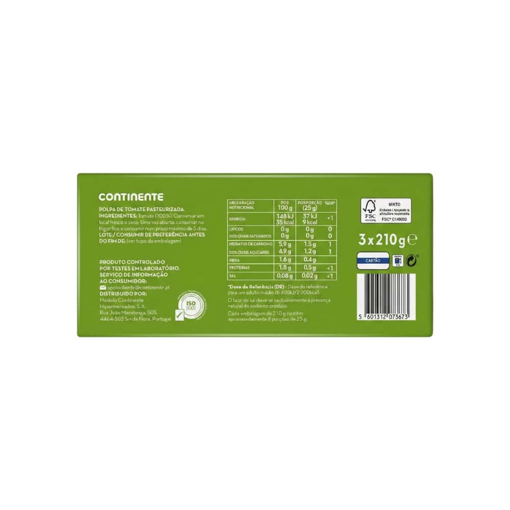 Pulpa de tomate pasteurizada Continente (3 x 210 g / 7.40 oz) - Miniatura 2