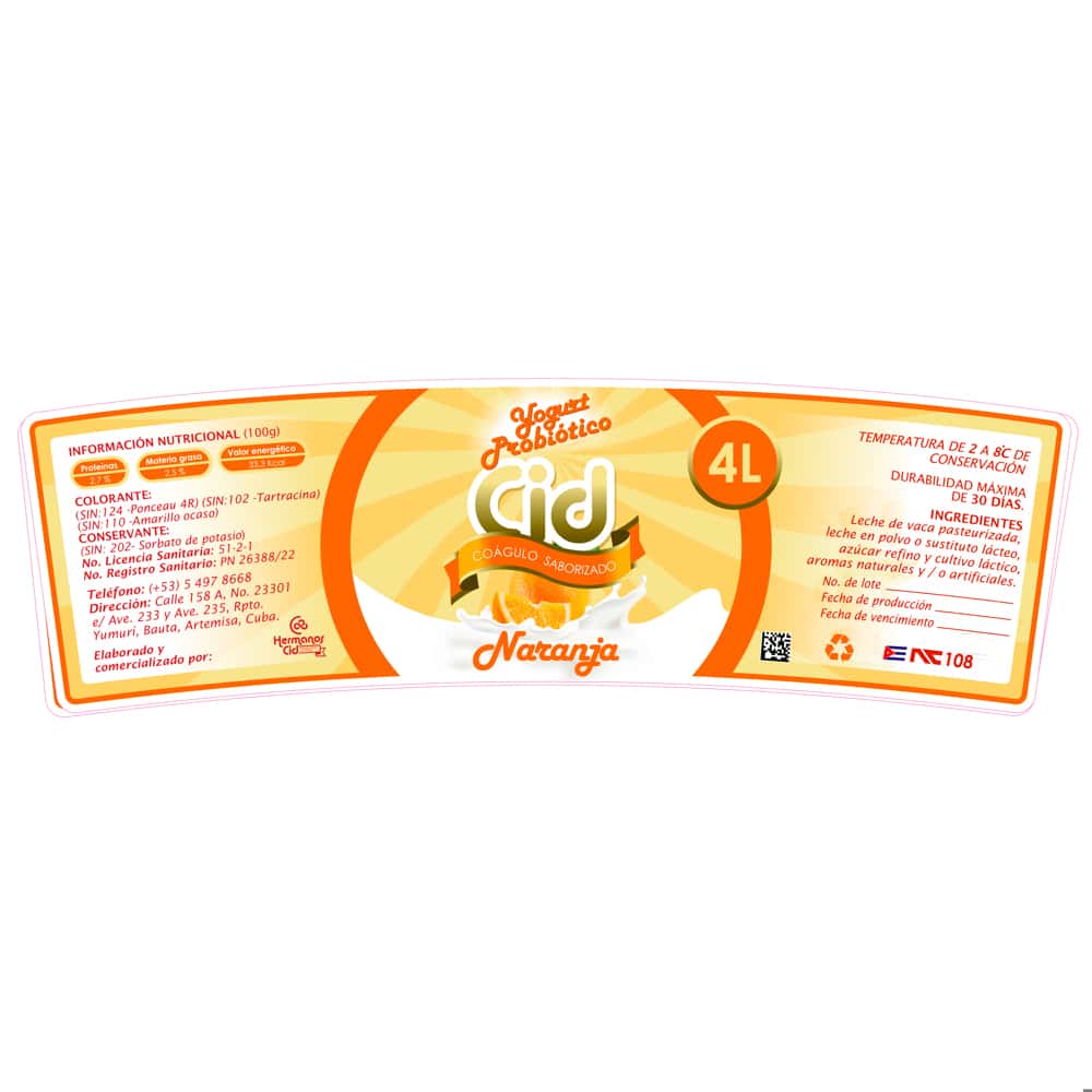 Yogurt probiótico saborizado de naranja Cid (4 L) - Miniatura 2
