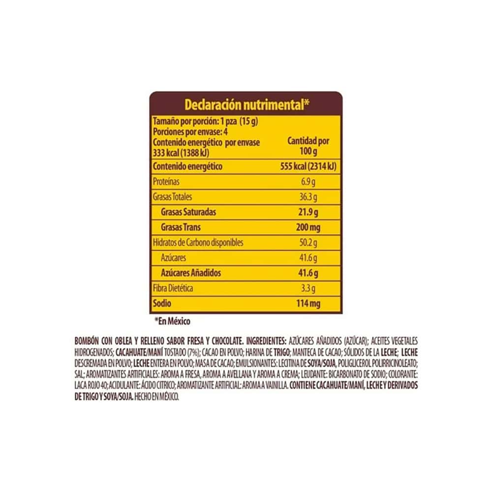 Bombón con oblea y relleno sabor fresa y chocolate Arcor (60 g / 2.12 oz) - Miniatura 5