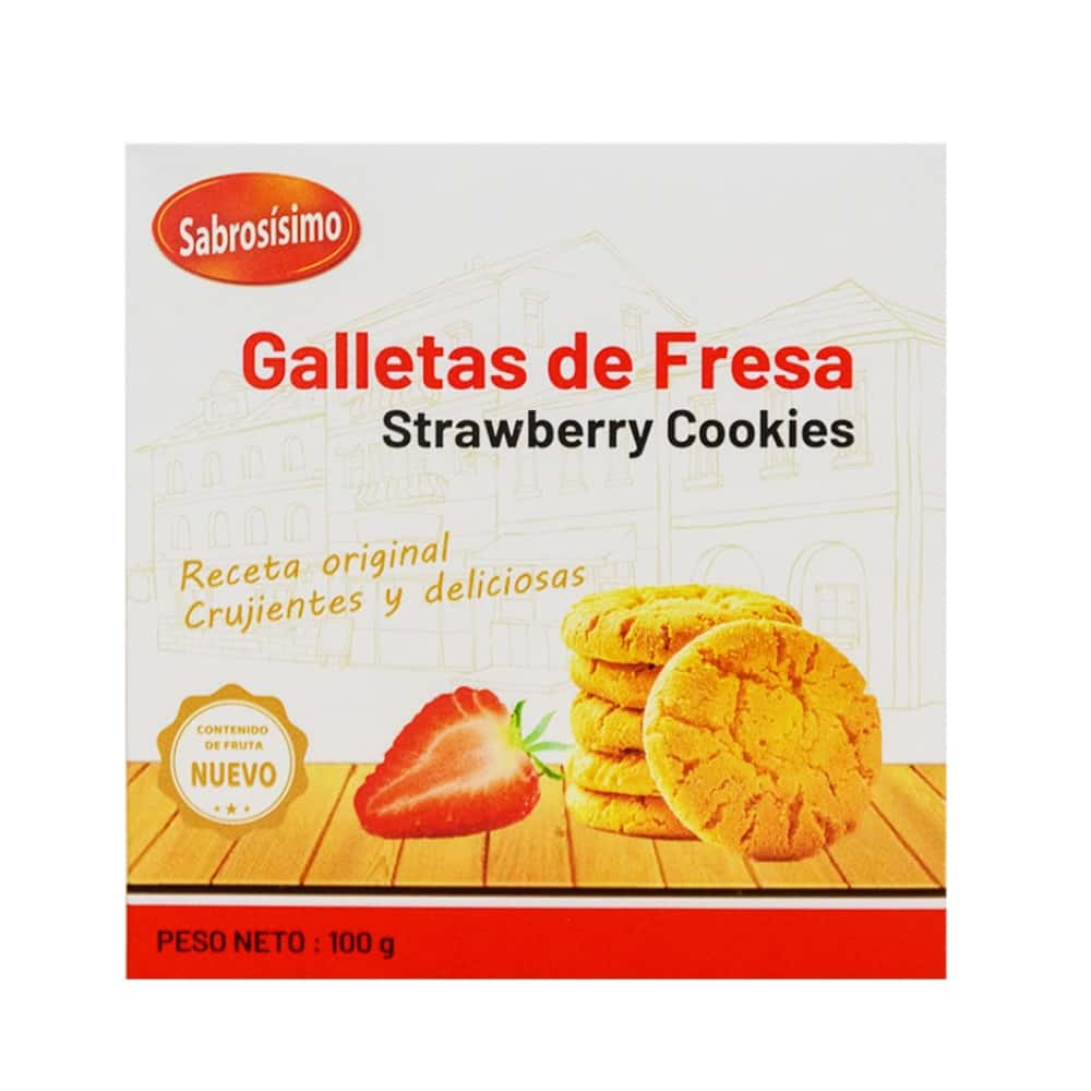 Galletas de mantequilla con sabor a fresa Sabrosísimo (100 g / 3.52 oz) - Miniatura 1