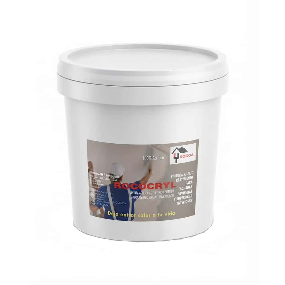 Pintura vinil color blanco 100% acrílica con acabado mate para fachadas e interiores Rocoa Rococryl (10 L) - Miniatura 1