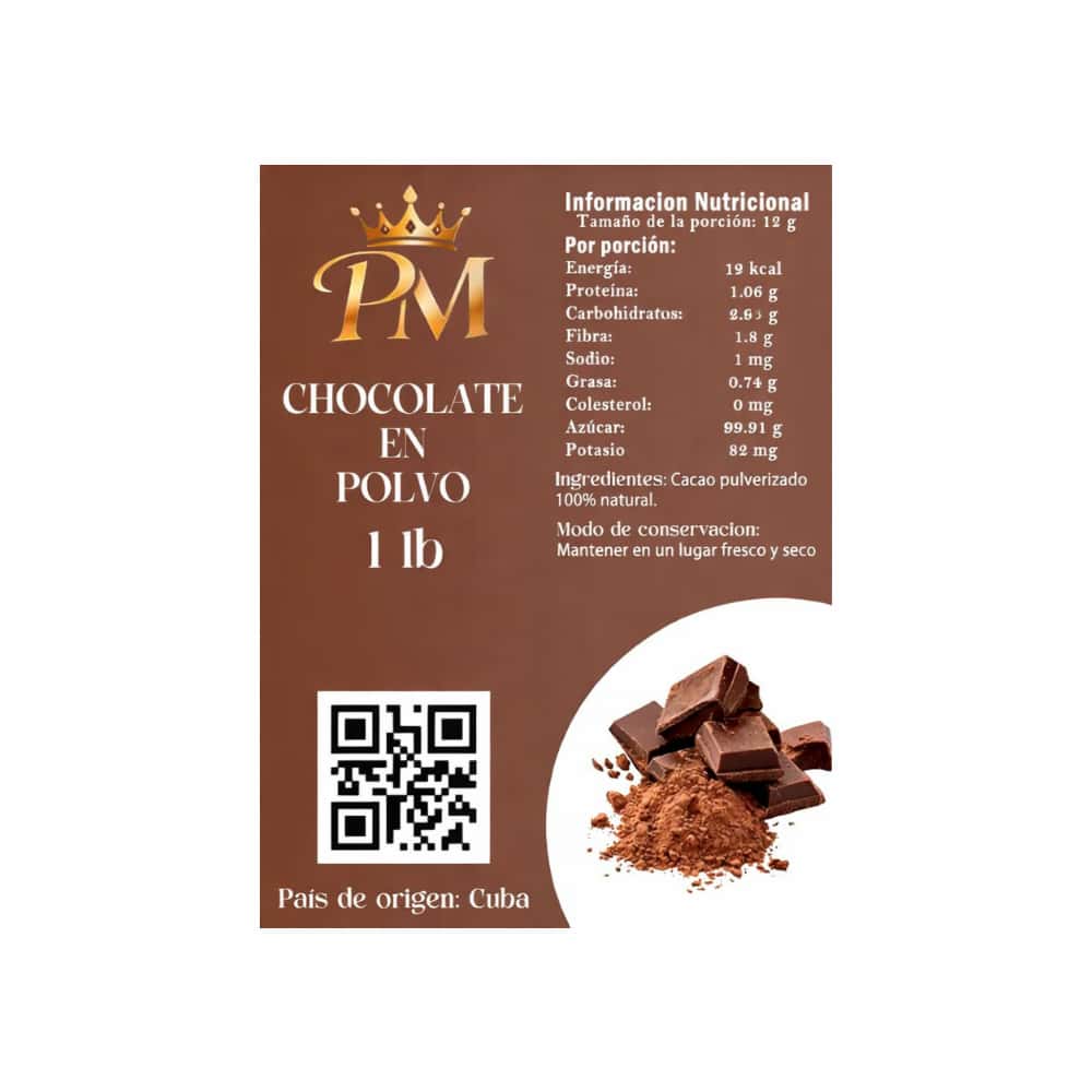 Chocolate en polvo natural sin azúcar PM (454 g / 1 lb) - Miniatura 2