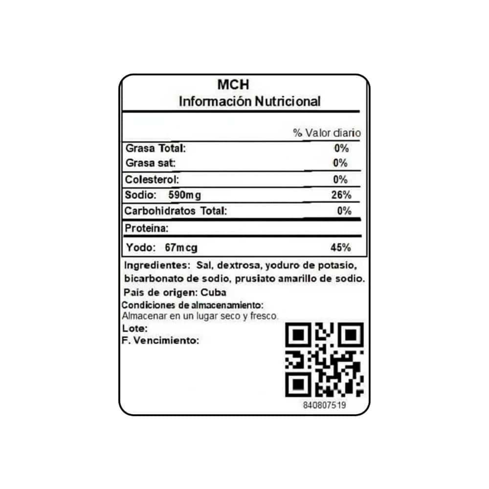 Sal fina yodada MCH (454 g / 1 lb) - Miniatura 2