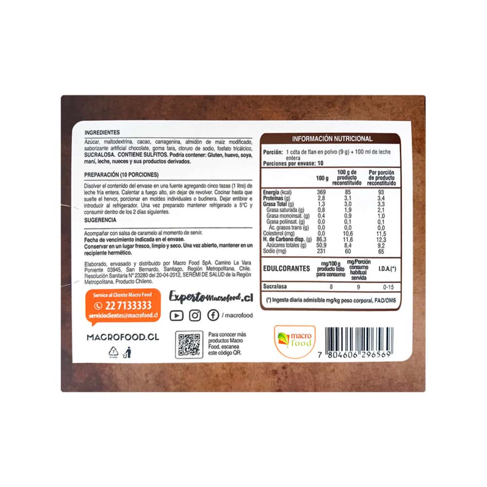 Flan sabor chocolate Macro Food (90 g / 3.17 oz) - Miniatura 2