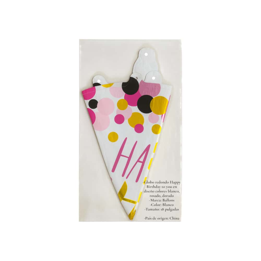Globo Happy Birthday to you diseño en colores blanco, rosado, dorado Ballons (18 pulgadas) - Miniatura 2