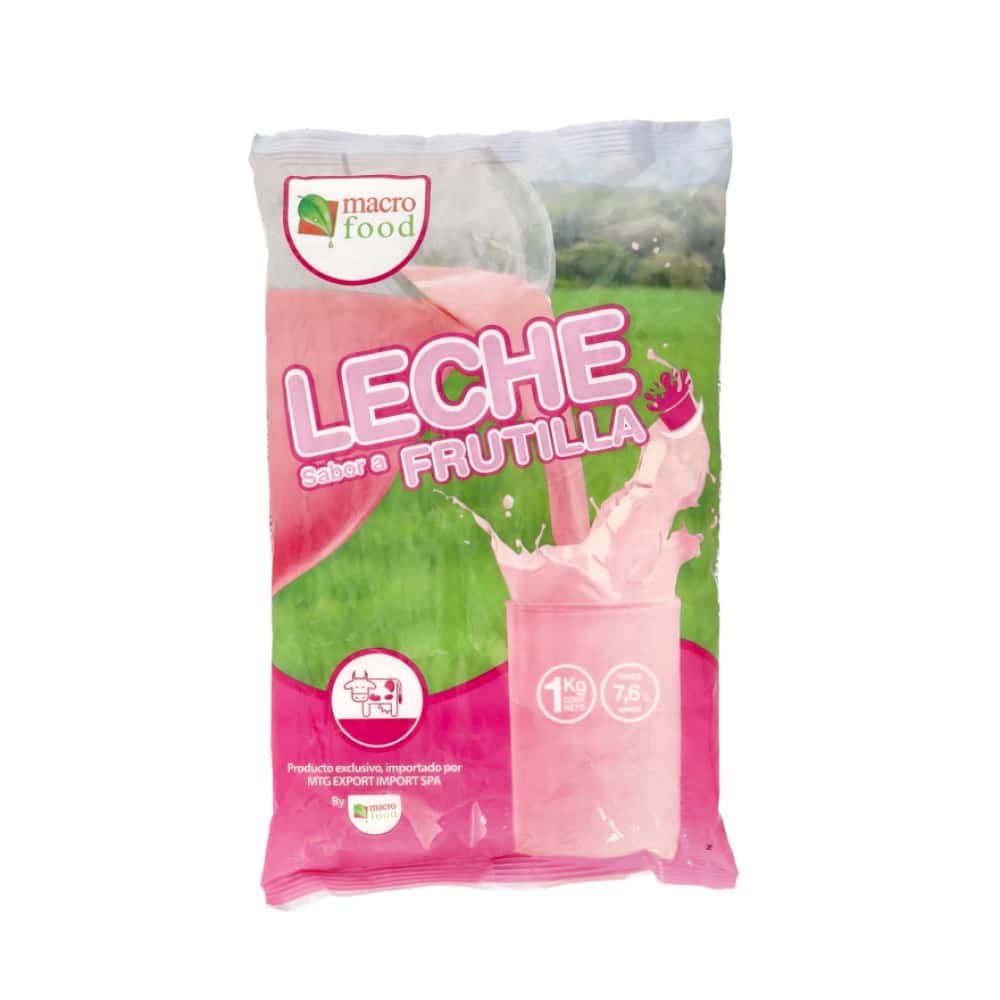 Leche en polvo sabor frutilla -fresa- Macro Food (1 kg / 2.2 lb) - Miniatura 1