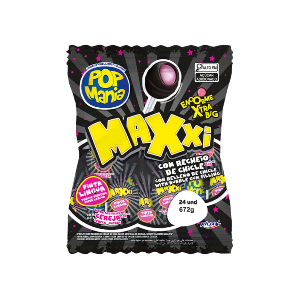 Chupa chupa pinta lengua sabor cereza con relleno de chicle Pop Mania Maxxi (672 g / 1.48 lb) - Miniatura 1