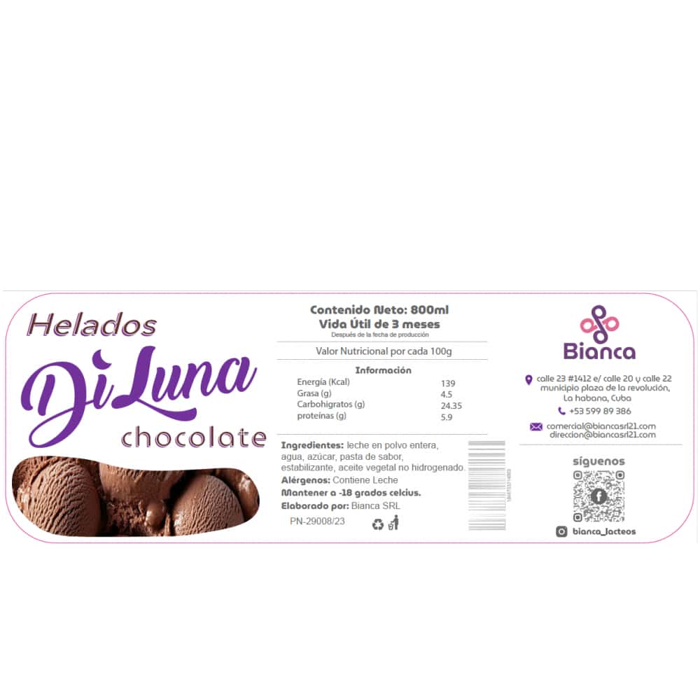 Helado sabor chocolate DiLuna (800 ml) - Miniatura 2