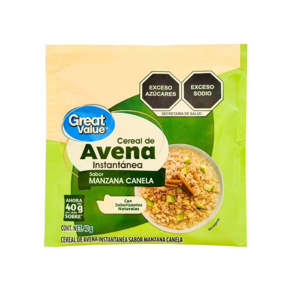 Cereal de avena instantánea sabor a manzana y canela Great Value (40 g / 1.4 oz) - Miniatura 1