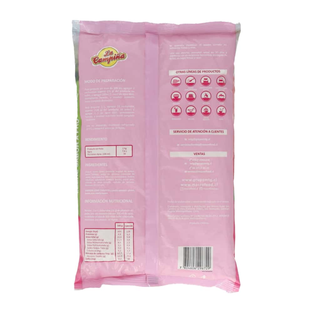 Leche en polvo sabor frutilla -fresa- Macro Food (1 kg / 2.2 lb) - Miniatura 2