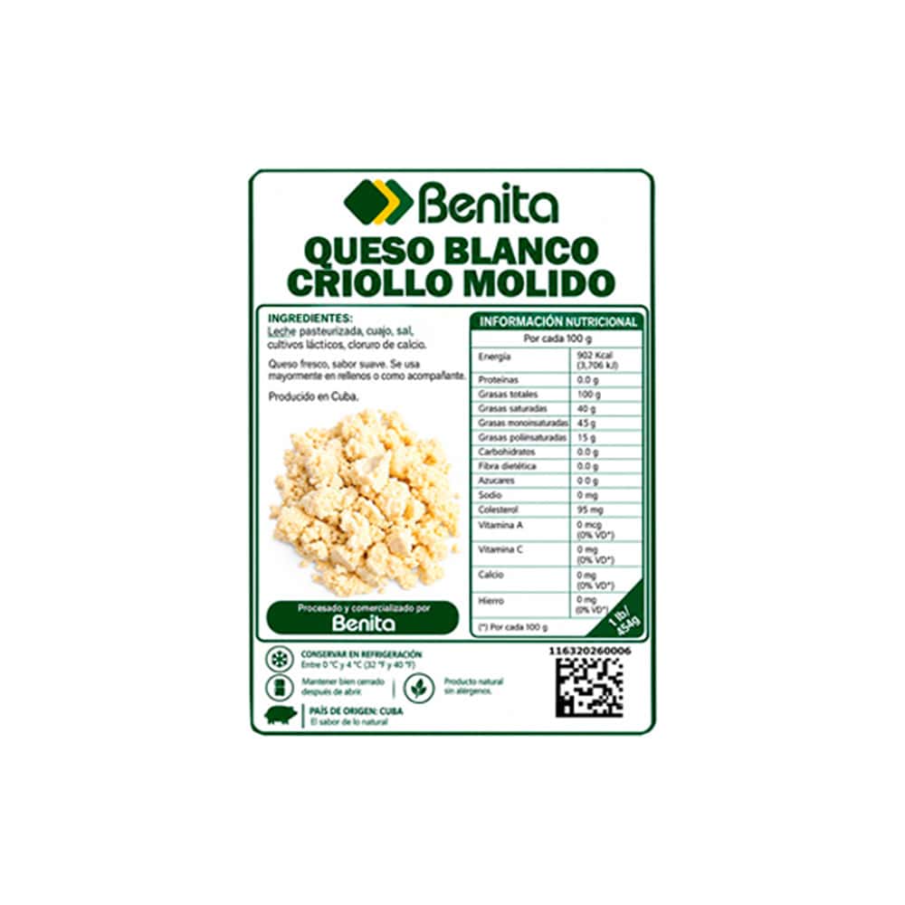 Queso blanco criollo molido Benita (454 g / 1 lb) - Miniatura 3
