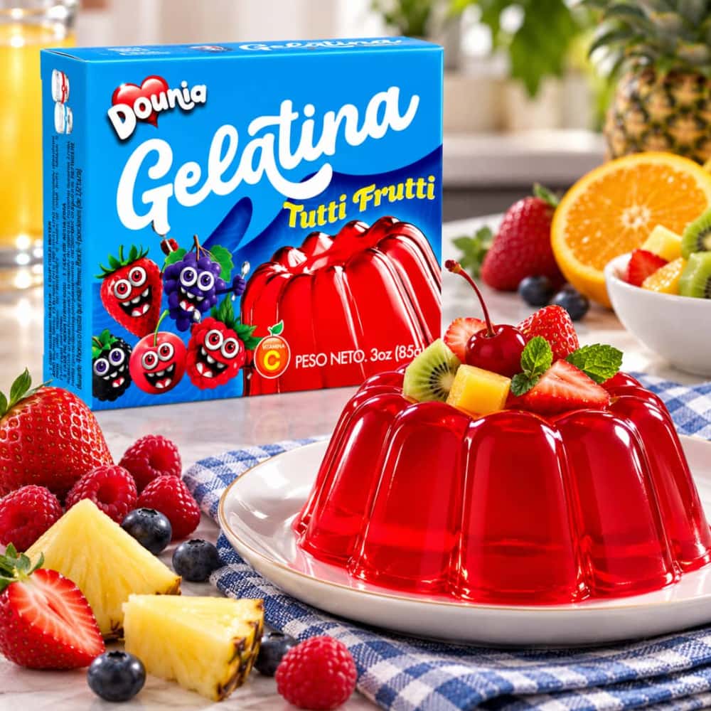 Gelatina con sabor a tutti frutti Dounia (4 x 85 g / 3 oz) - Miniatura 2
