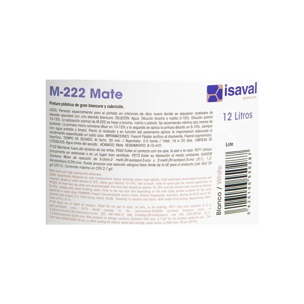 Pintura plástica interior color blanco M - 222 Isaval - Blancolor (12 L) - Miniatura 2