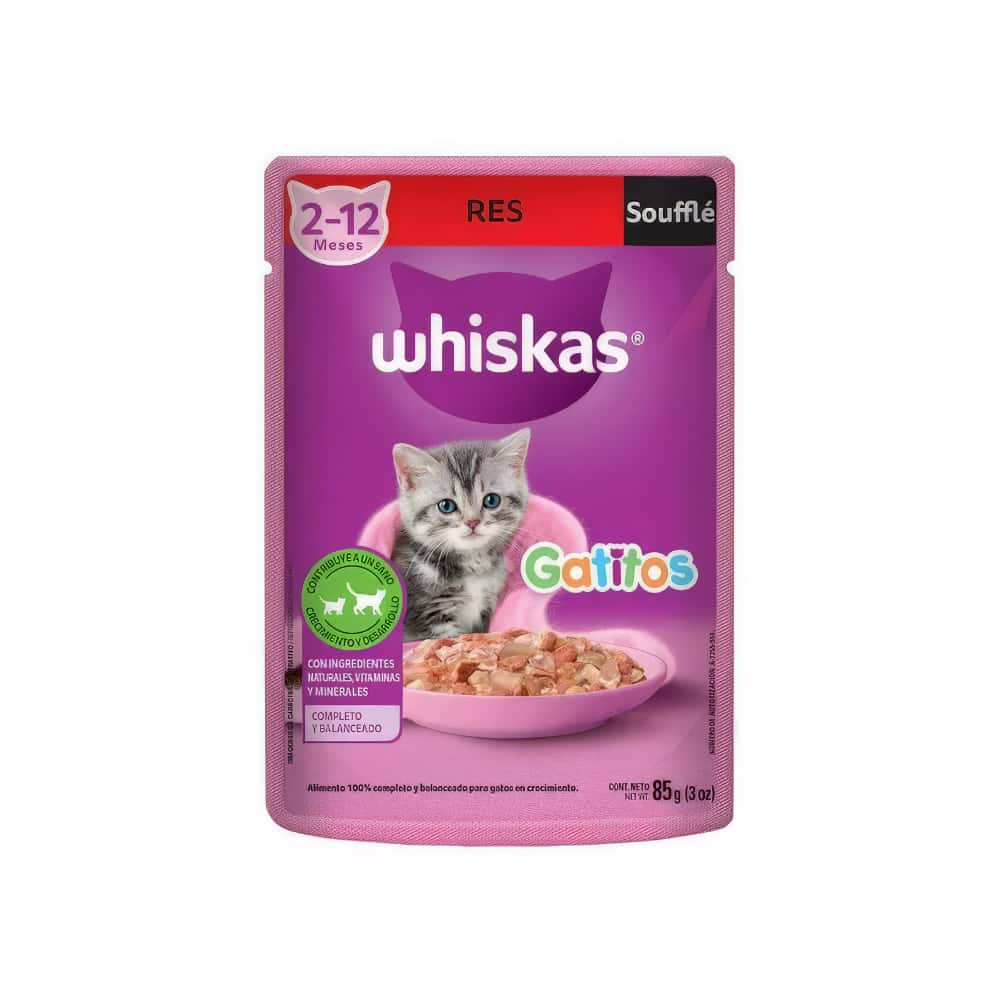 Comida para gaticos de 2 a 12 meses soufflé de res Whiskas (85 g / 2.99 oz) - Miniatura 3