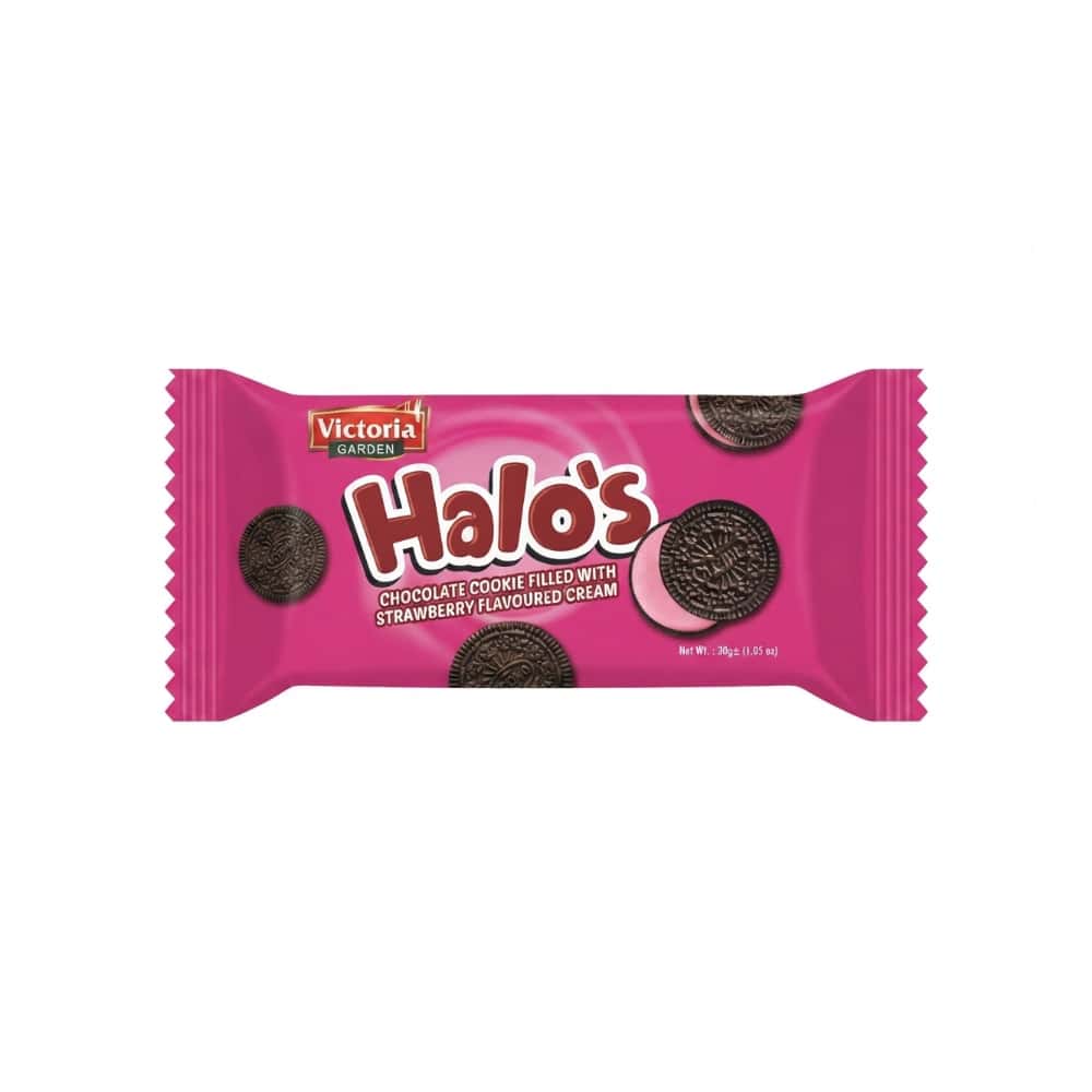 Galletas de chocolate rellenas con crema sabor fresa Victoria Garden Halo’s (30 g / 1.05 oz) - Miniatura 1