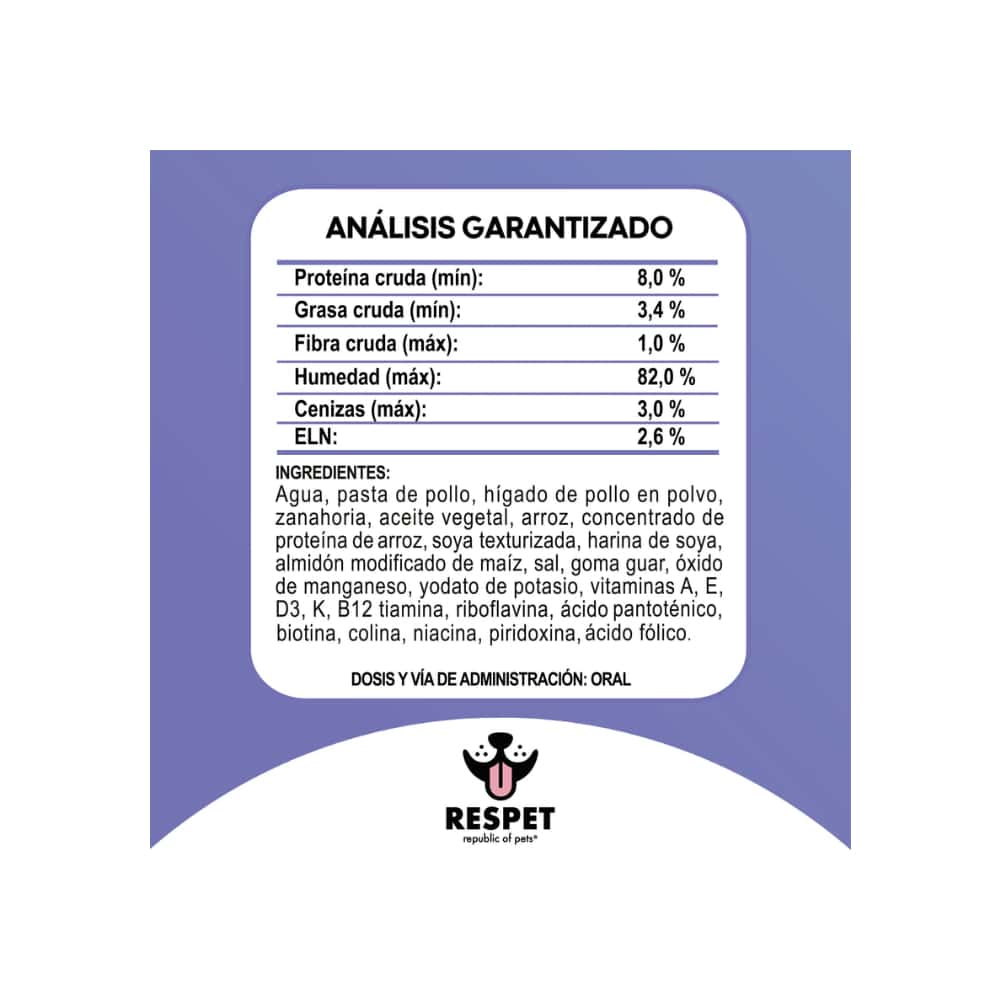 Alimento húmedo para perros adultos con pollo y vegetales Respet (100 g / 3.52 oz) - Miniatura 3