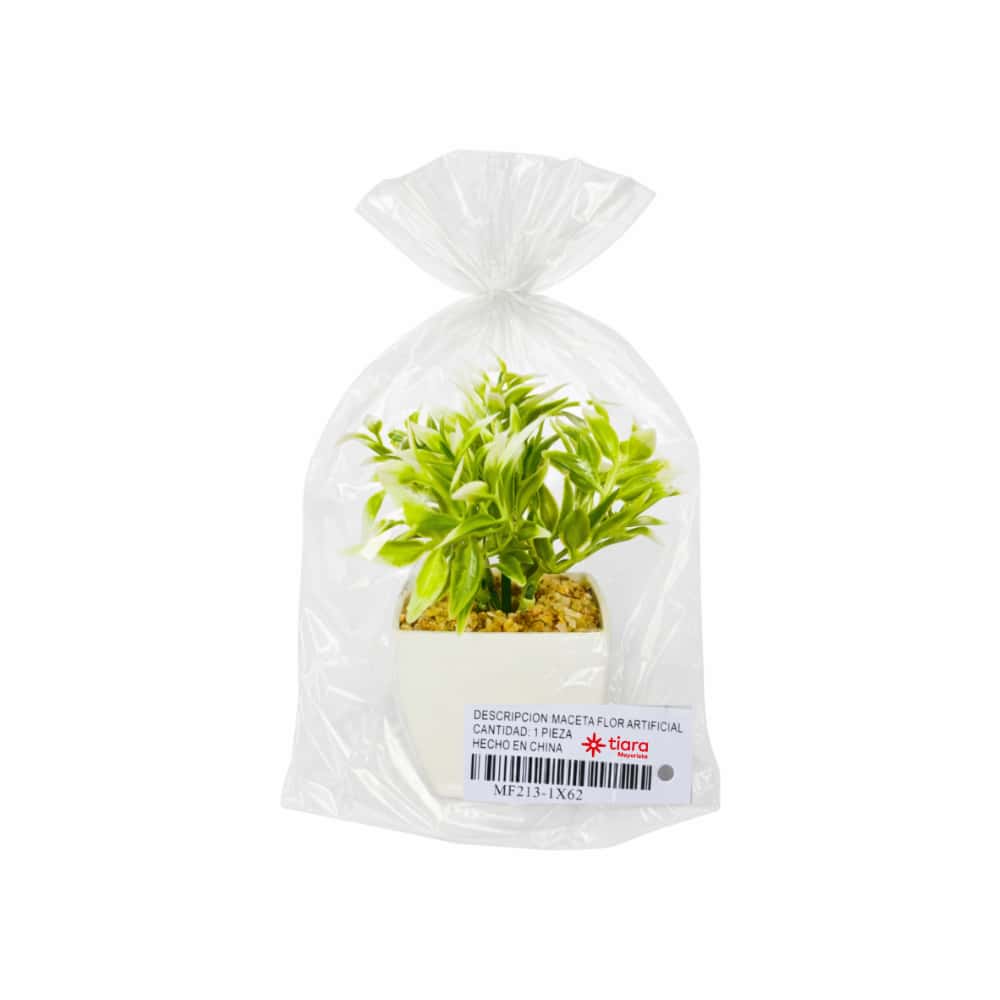 Maceta con plantas artificial verde claro y blanco Tiara - Miniatura 2