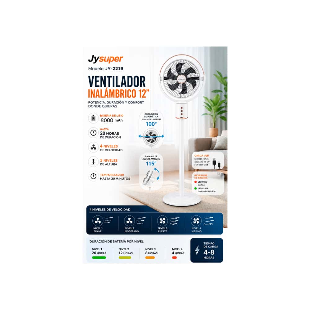 Ventilador recargable 3 en 1 color blanco 12" JY-2219 JySuper - Miniatura 2
