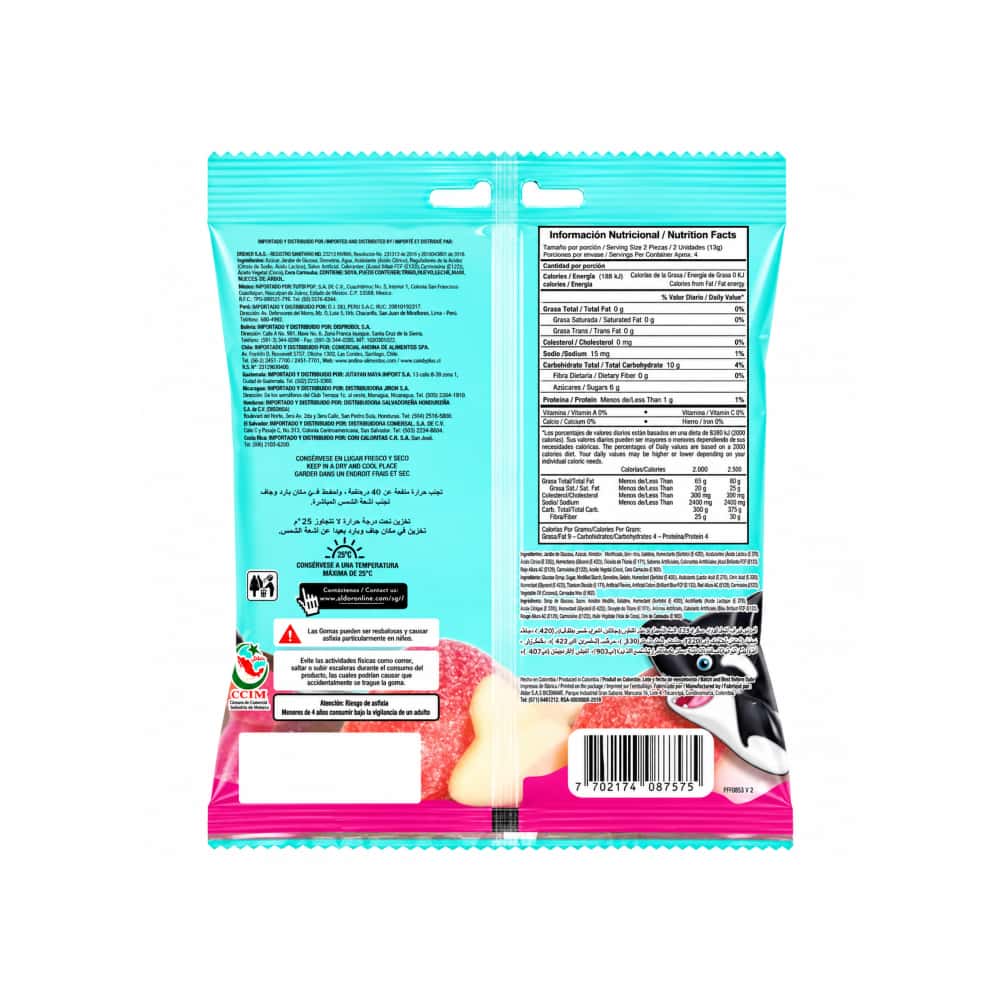 Gomitas de gelatina sabor a cereza y frambuesa rellenas con líquido sabor a fresa Ballena Play (55 g / 1.94 oz) - Miniatura 2