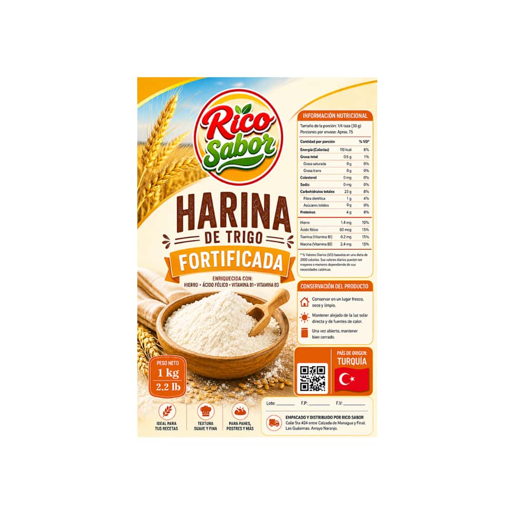 Harina de trigo fortificada Rico Sabor (1 kg / 2.2 lb) - Miniatura 2