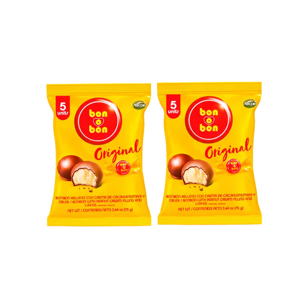 Bombón original relleno con crema de cacahuate / maní y oblea Bon o Bon (2 x 75 g / 2.64 oz) - Miniatura 1