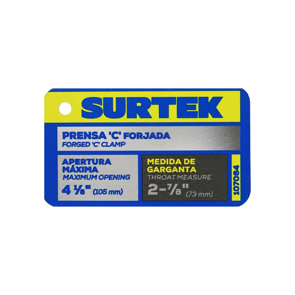 Prensa tipo "C" de 4-1/8" forjada Surtek 107064 - Miniatura 2