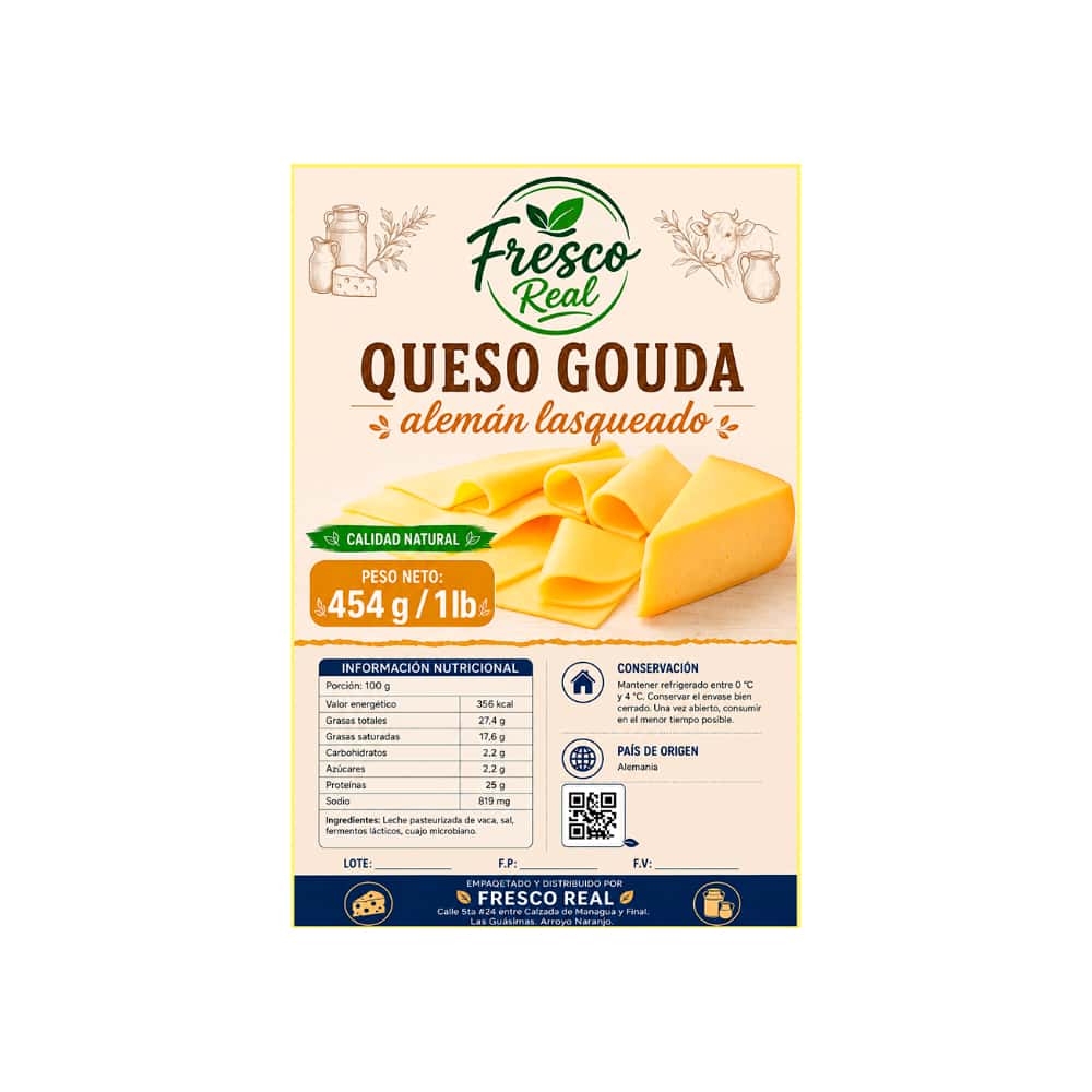 Queso gouda alemán lasqueado Fresco Real (454 g / 1 lb) - Miniatura 2